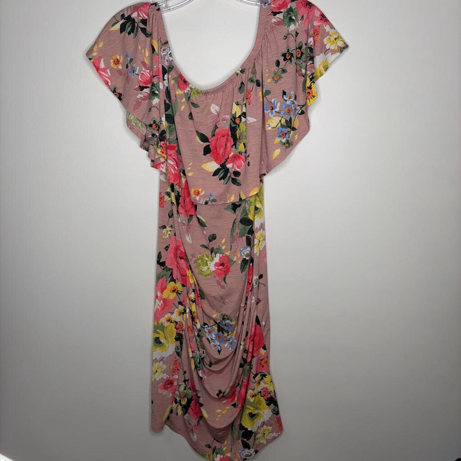 pink and yellow maternity dress HATCH Collection The Solene Dress in Sunset| Size: Small