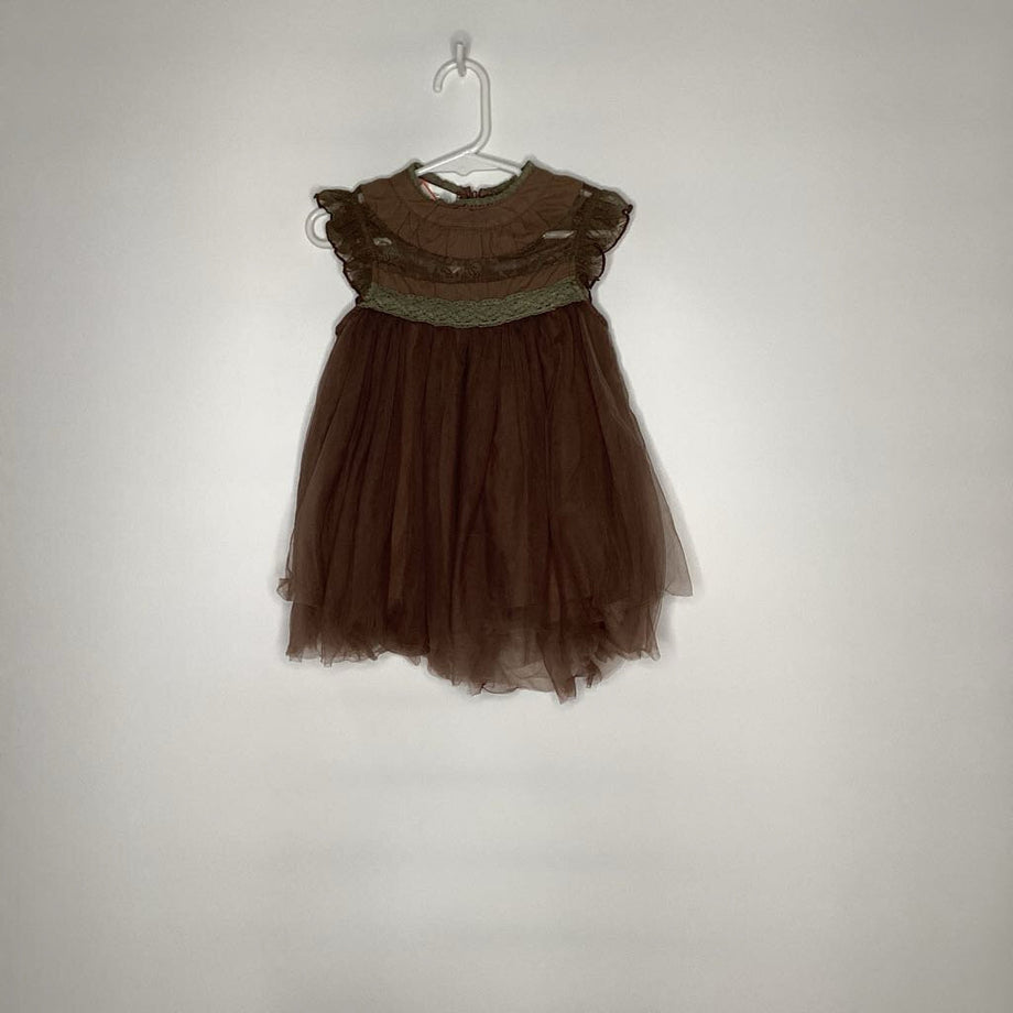 trish scully dresses Dress Formal Infant 6m Brown Beaded 3D Flowers Sheer Sheer Dresses Size:Us Size 22W 47 6X 26.25 24